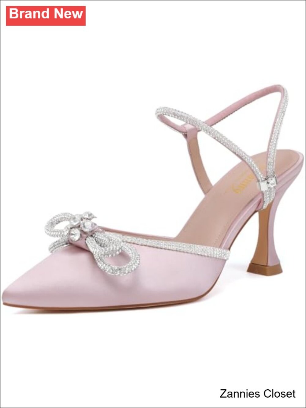 ✨ Heels with Rhinestone Pointed Toe Slingback Kitten Heels for Wedding Prom